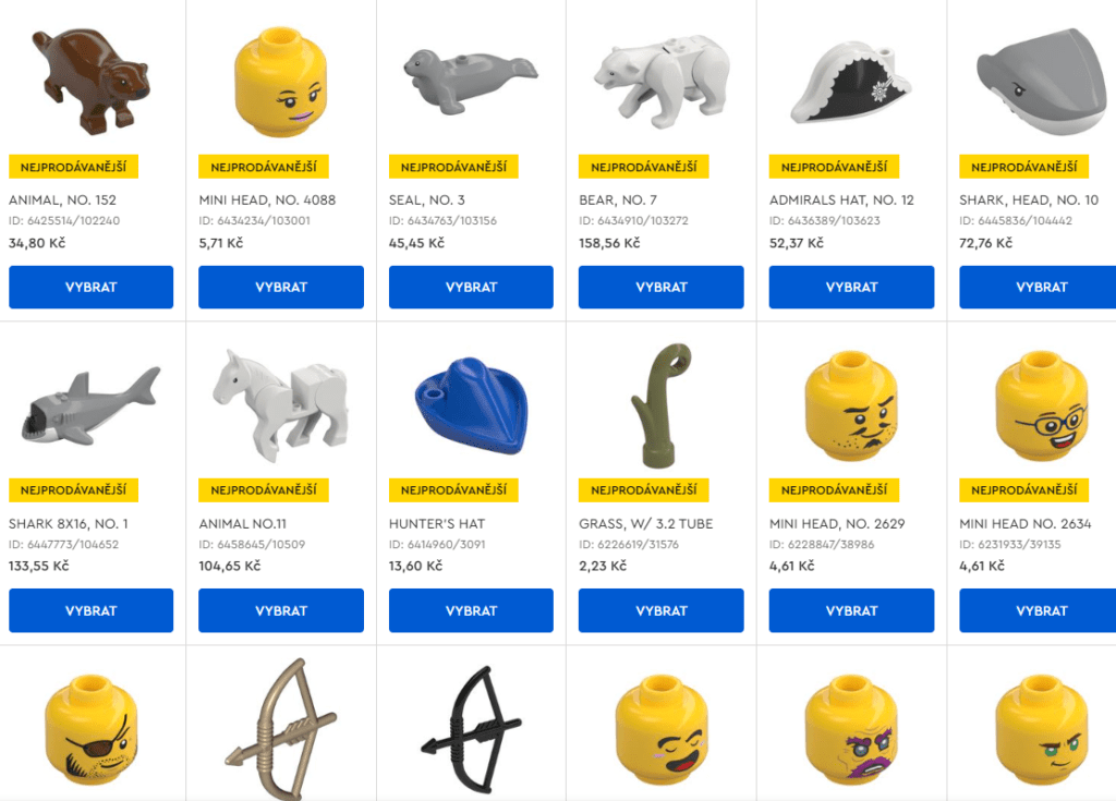 Ukázka zlevněných dílků na Lego Pick a Brick